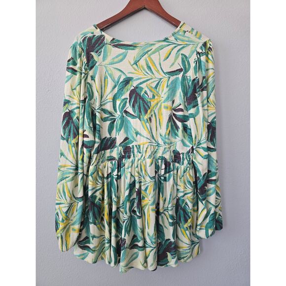 Torrid Babydoll Surplice Puff Sleeve Knit Top 2X Tropical Leafy Print Boho Flowy - Picture 6 of 9